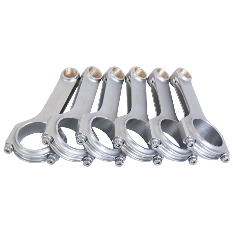 Set of six Eagle forged 4340 steel H-beam connecting rods for 2JZ engines with ARP 2000 bolts.