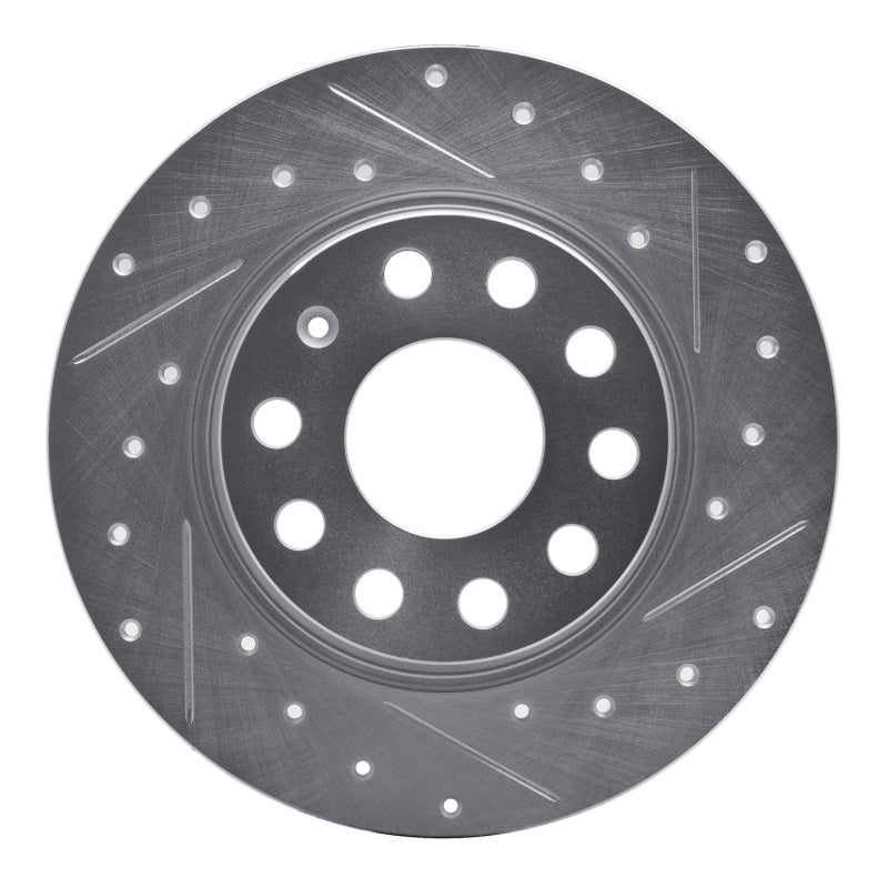 R1 Concepts silver rear right drilled and slotted brake rotor for Audi and Volkswagen vehicles