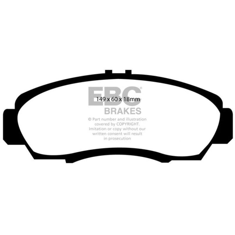 EBC Redstuff Ceramic front brake pad set with red friction material and red bed-in coating