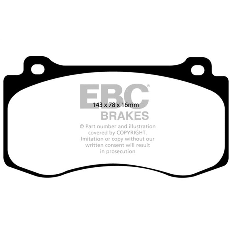 EBC Redstuff high-performance ceramic front brake pads (DP31764C) for Chrysler, Dodge, and Jeep SRT8 models.