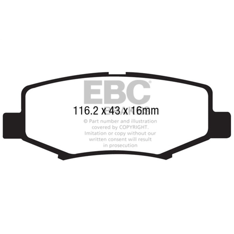EBC Brakes Extra Duty rear brake pads featuring carbon granule friction material and NUCAP piston insert shims