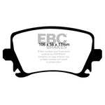 EBC Greenstuff DP21518 rear brake pads with green friction material and black backing plates for Girling calipers.