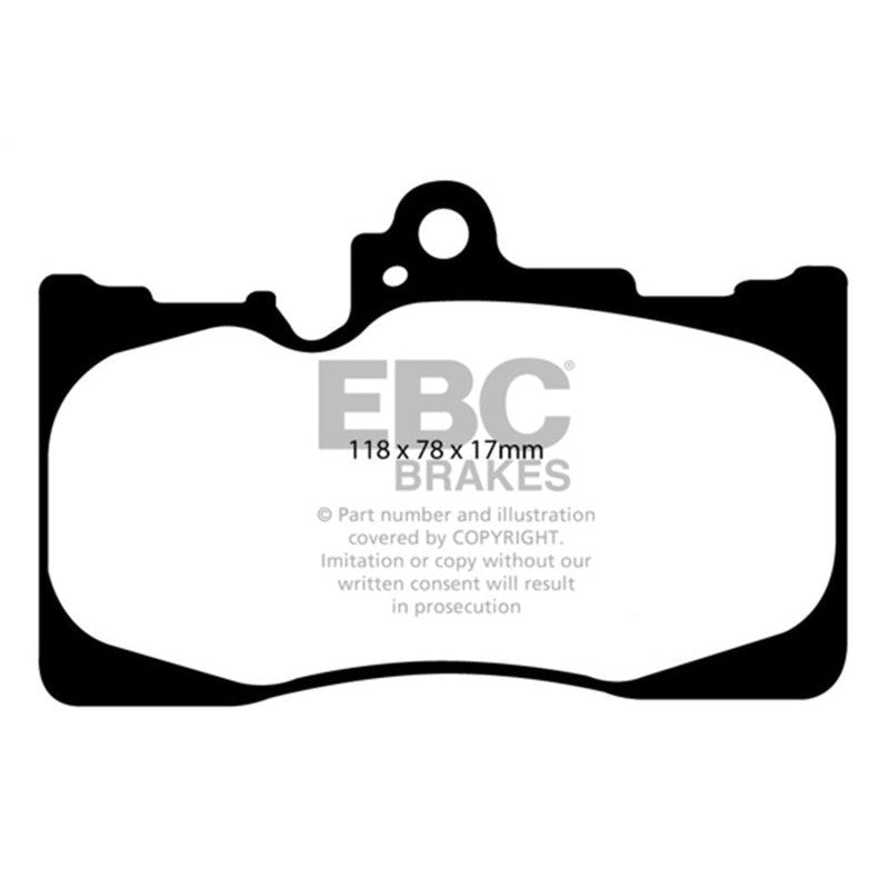EBC Redstuff ceramic front brake pads DP31589C featuring red powder-coated backing plates and Brake-In bed-in coating.