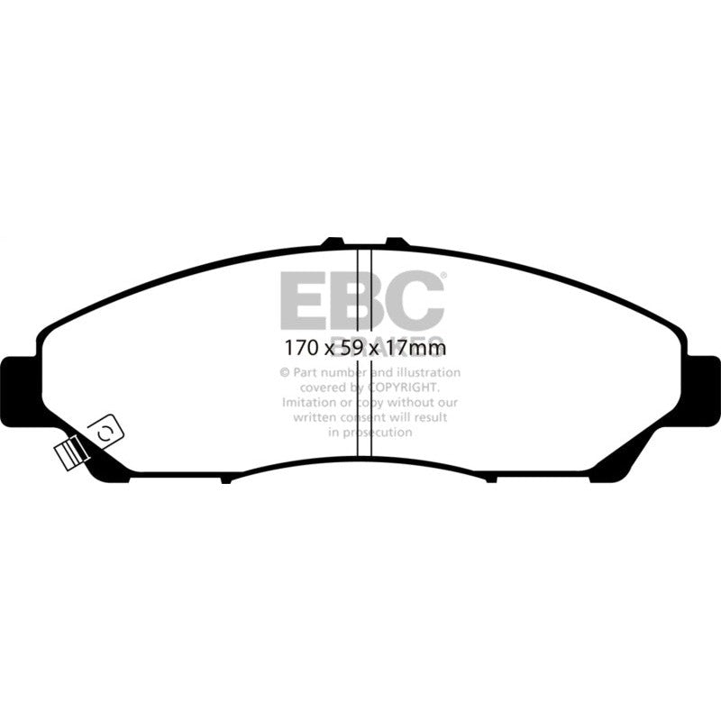 EBC Brakes Ultimax2 black-coded front brake pads UD1280 with shims and hardware for Acura MDX, RLX, and ZDX.