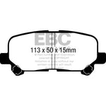 EBC Brakes Yellowstuff rear brake pad set (DP41802R) featuring high-friction aramid fiber compound.