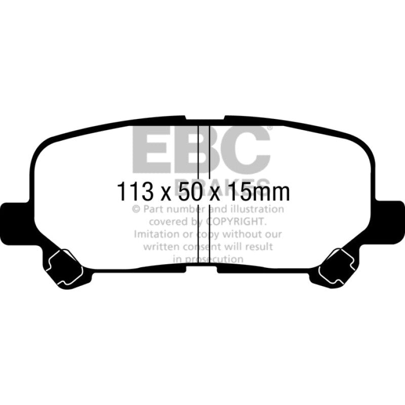 EBC Brakes Yellowstuff rear brake pad set (DP41802R) featuring high-friction aramid fiber compound.