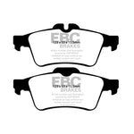 EBC Brakes Ultimax2 rear brake pads featuring black friction material with slotted and chamfered edges for quiet braking.