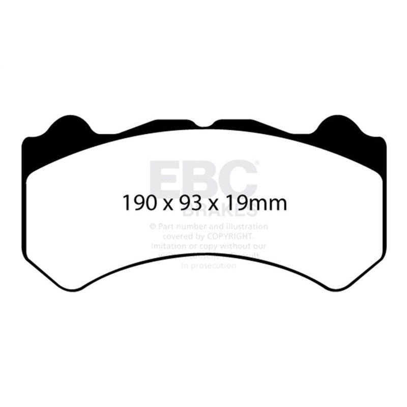 EBC Yellowstuff front brake pads for 2009-2021 Nissan GT-R with cast iron rotors, part number DP41983R.