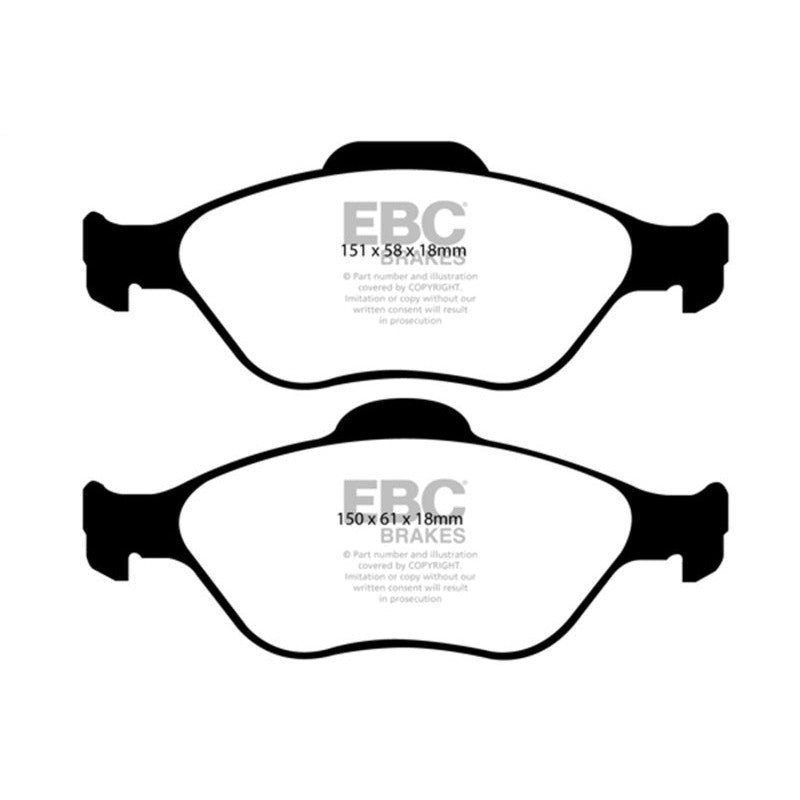 EBC Brakes Greenstuff front disc brake pads with signature green powder coat finish and DP2197/2 part number.