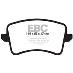 EBC Yellowstuff performance rear brake pads with yellow friction material and black backing plates
