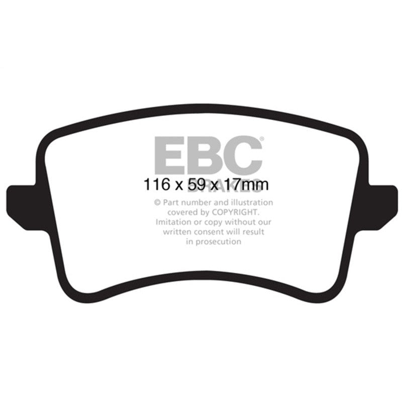 EBC Yellowstuff performance rear brake pads with yellow friction material and black backing plates