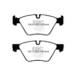 EBC Redstuff ceramic front brake pad set showing the red friction material and Brake-In surface coating.
