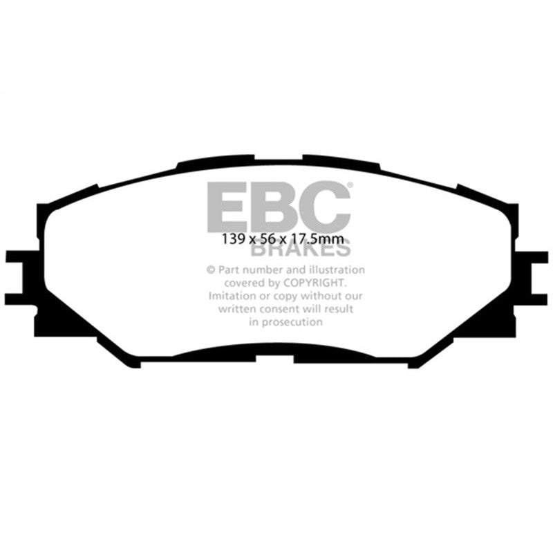 EBC Brakes Ultimax2 front brake pad set showing shimmed and chamfered friction material for Toyota and Lexus vehicles.
