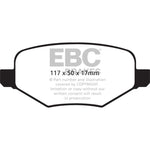 EBC Brakes Yellowstuff performance rear brake pads featuring yellow friction material and black steel backing plates.