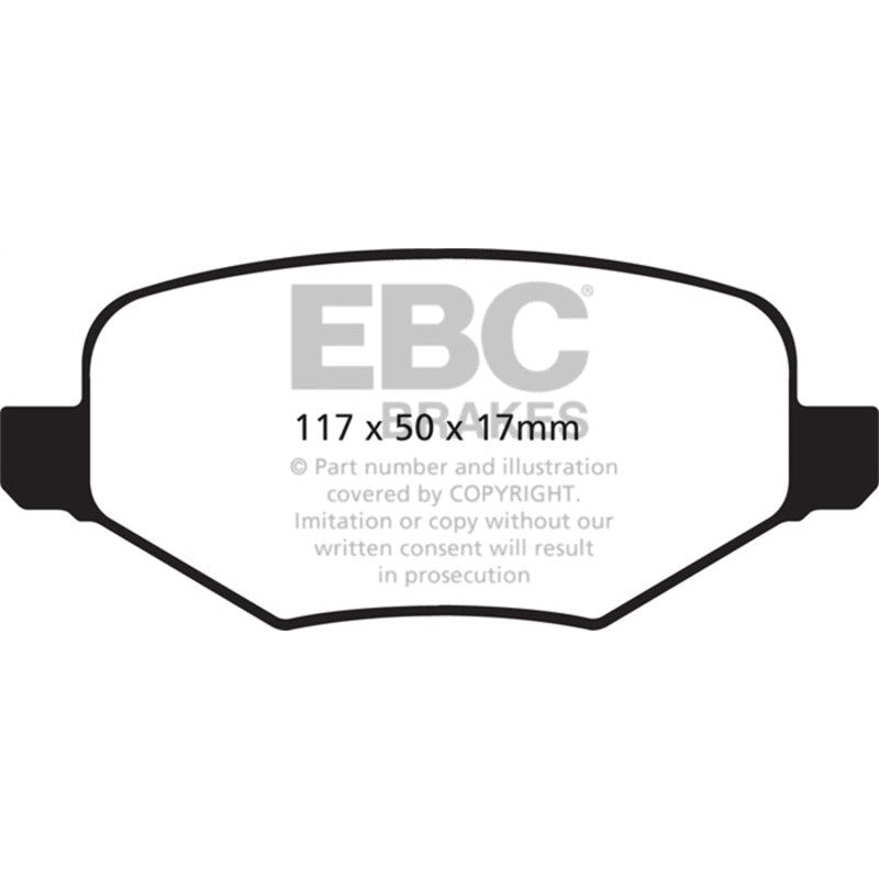 EBC Brakes Yellowstuff performance rear brake pads featuring yellow friction material and black steel backing plates.