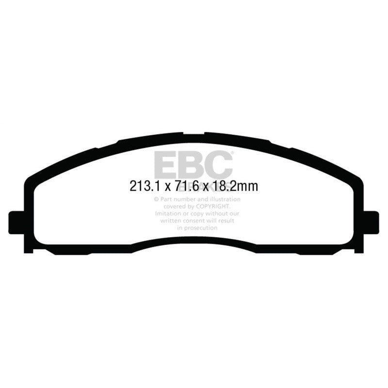 EBC Brakes Extra Duty front brake pads with NUCAP shims for 2013-2022 Ford F-250 and F-350 Super Duty trucks.