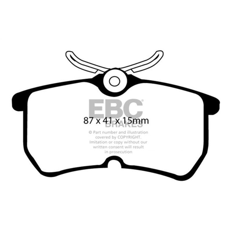 EBC Greenstuff 2000 series rear brake pads for Ford Focus and Fiesta ST featuring green friction material.