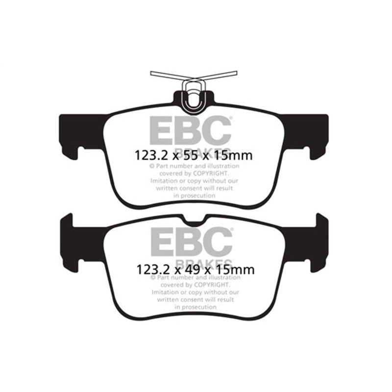 EBC Yellowstuff rear brake pads featuring signature yellow friction material and black backing plates