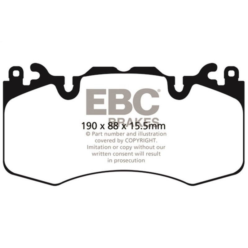 EBC Greenstuff 6000 Series front brake pads for Land Rover Defender, Discovery, and Range Rover SUVs.