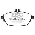EBC Brakes Ultimax2 front brake pads UD1694 showing the black friction material with shims, slots, and chamfered edges.