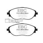 EBC Redstuff ceramic front brake pads with red powder coating and Brake-In surface layer.