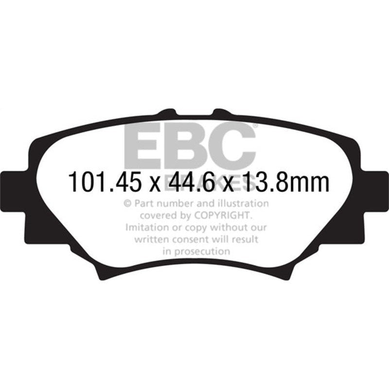 EBC Redstuff ceramic rear brake pads with red finish and Brake-In coating for 2014-2017 Mazda 3 Japan Build models.