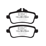 EBC Brakes Redstuff ceramic rear brake pads with red finish and Brake-In surface coating for Mercedes-Benz.