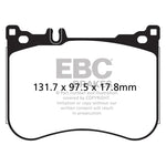 EBC Redstuff ceramic front brake pads with red powder coat finish and Brake-In surface coating for Mercedes-Benz.