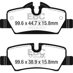 EBC Yellowstuff high-performance rear brake pads with yellow friction material for 2014-2023 Mini Cooper models.