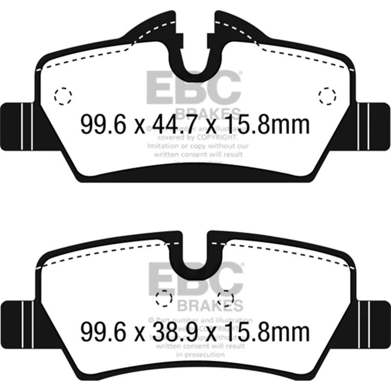 EBC Yellowstuff high-performance rear brake pads with yellow friction material for 2014-2023 Mini Cooper models.