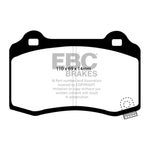 EBC Yellowstuff rear brake pads with high-friction aramid fiber compound and yellow powder-coated backing plates.