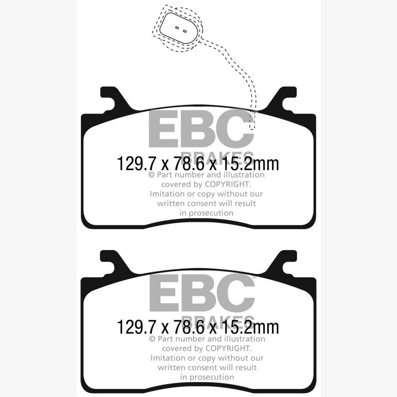 EBC Brakes Ultimax UD2052 front brake pad set with black finish, slotted friction surface, and anti-noise shims.