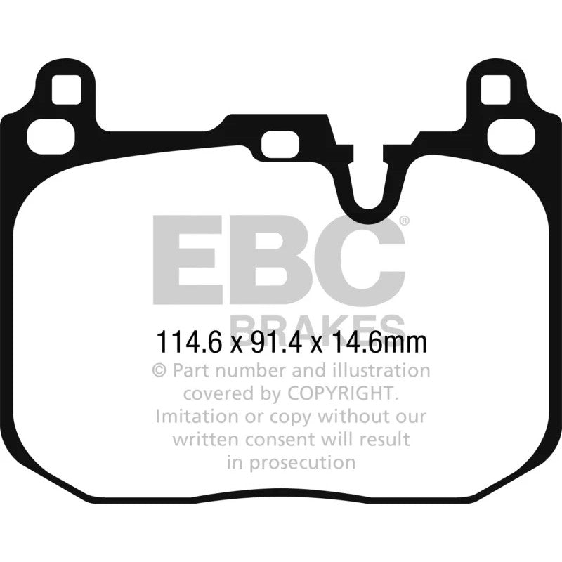 EBC Brakes Yellowstuff front brake pads with yellow backing plates for Mini Cooper John Cooper Works models.