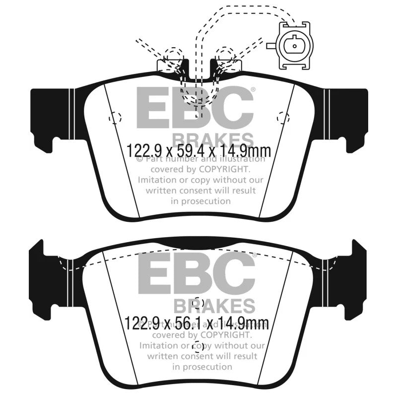 EBC Brakes Yellowstuff DP42315R rear brake pad set for select Alfa Romeo and Maserati models.