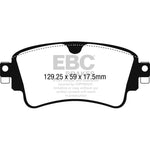 EBC Redstuff ceramic rear brake pad set with red friction material and Brake-In surface coating.