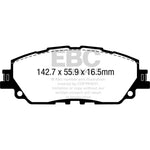 EBC Redstuff high-friction ceramic front brake pads for 2018-2026 Lexus and Toyota 2.5L models.