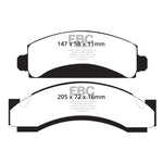 EBC Yellowstuff high-friction yellow front brake pads with aramid fiber compound for Chevrolet, GMC, and Dodge trucks.
