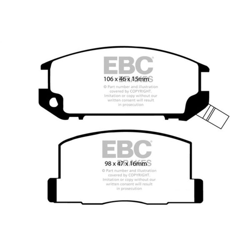 EBC Yellowstuff high-performance aramid rear brake pad set for 1985-1989 Toyota MR2.