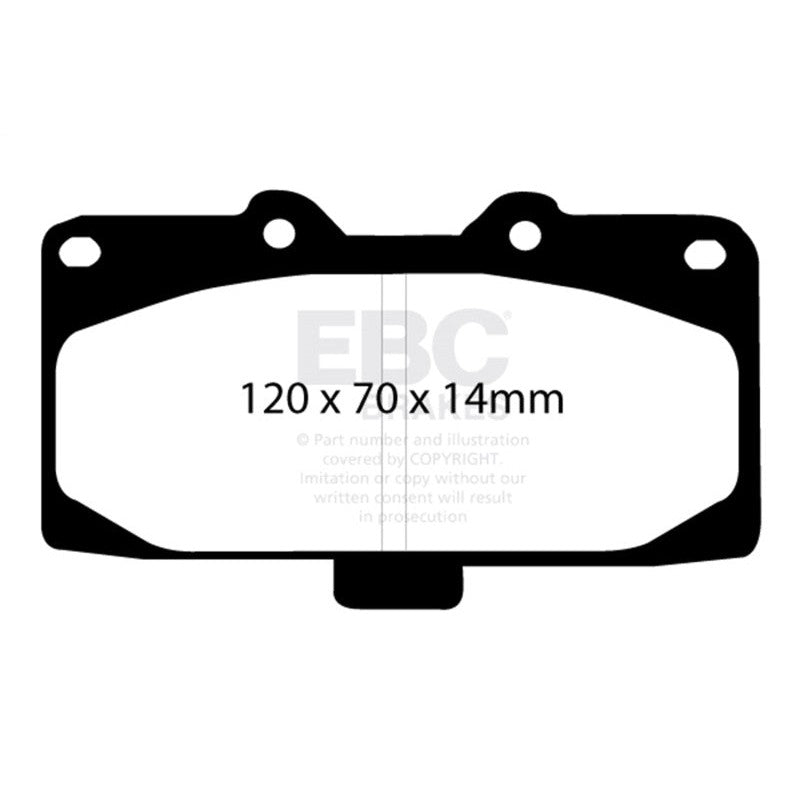 EBC Yellowstuff front brake pads (DP41200R) for 1989-2007 Nissan 300ZX and Subaru Impreza WRX STI.