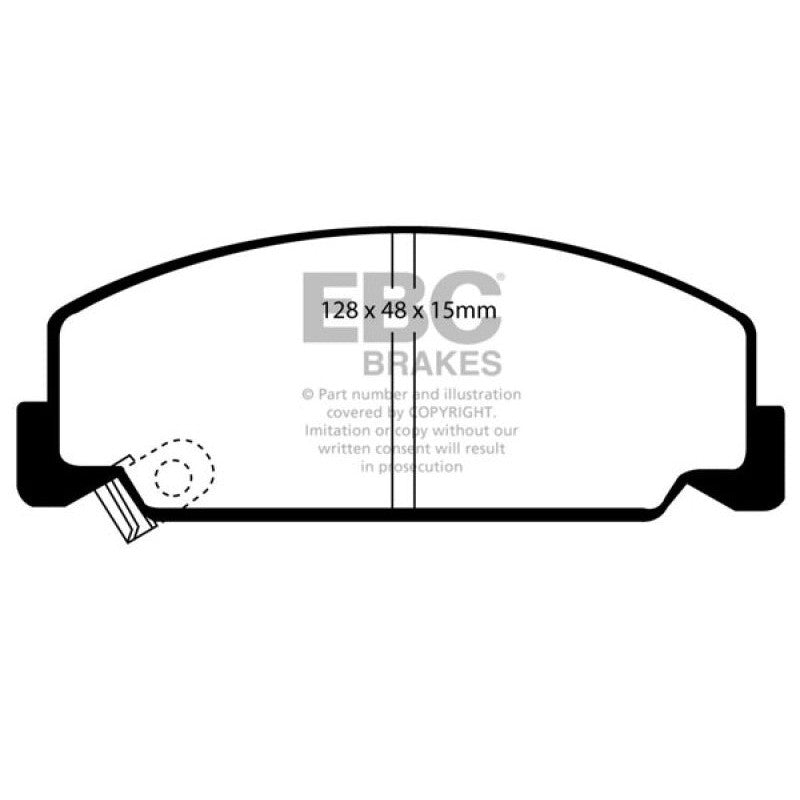 EBC Redstuff ceramic front brake pads with red friction material and Brake-In surface coating.