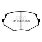 EBC Greenstuff series DP21002 front brake pad set in green finish for 1994-2005 Mazda Miata.