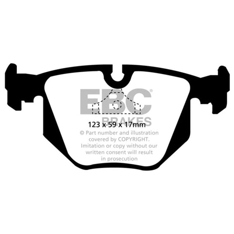 EBC Greenstuff performance rear brake pads with green friction material and black steel backing plates