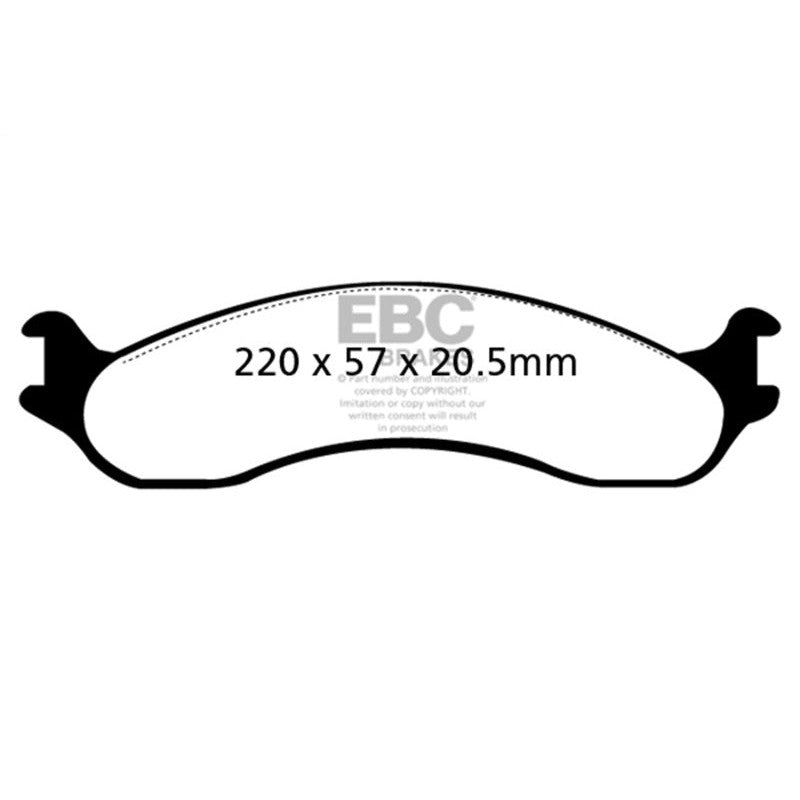 EBC Brakes Yellowstuff high-performance front brake pads for heavy-duty Dodge and Ford vehicles.
