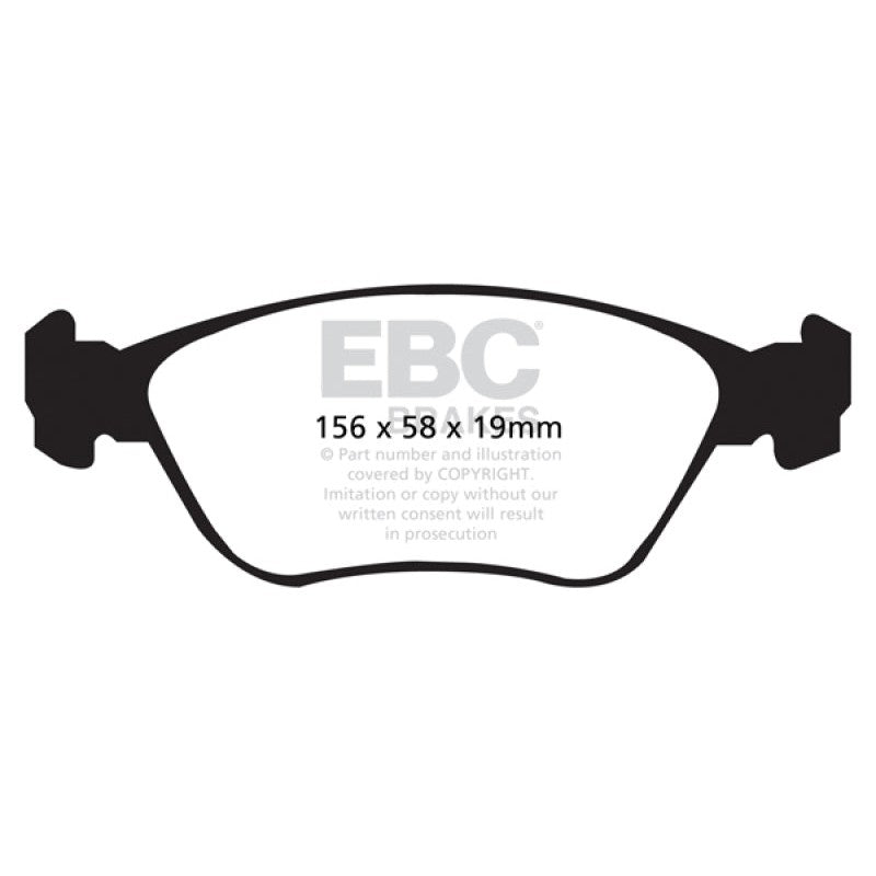 EBC Redstuff front brake pads with red ceramic friction material and Brake-In surface coating for Volvo C70, S70, and V70.