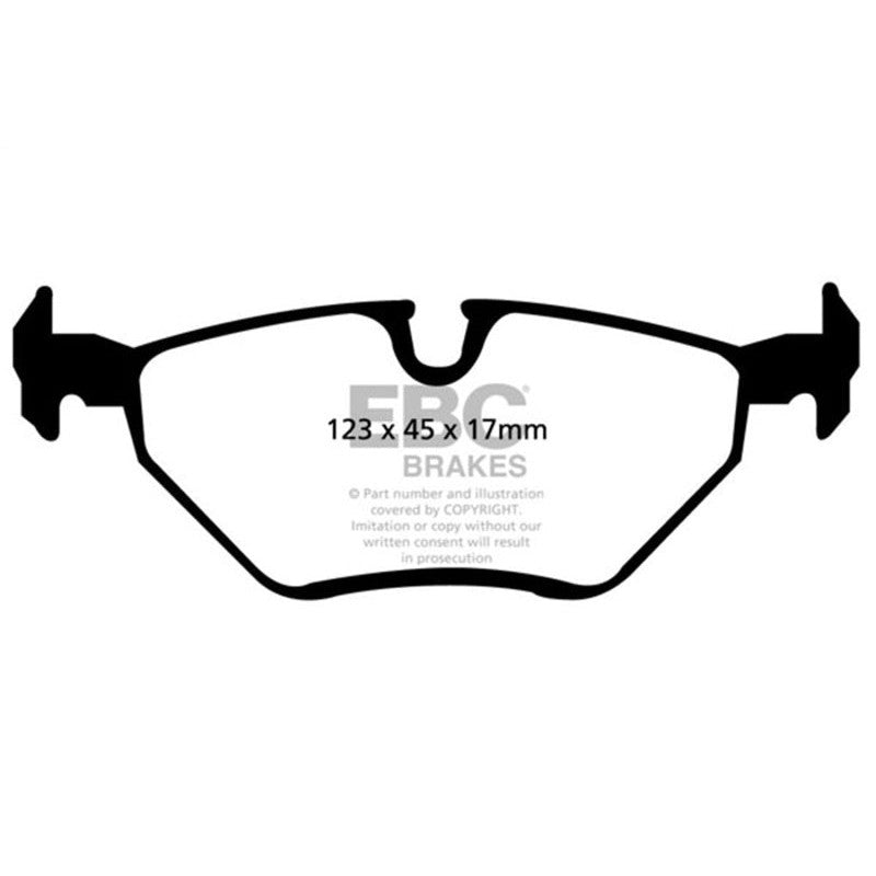 Set of EBC Yellowstuff high-friction aramid fiber rear brake pads for BMW 323, 325, 328, Z3, and Z4.