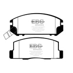 Set of EBC Yellowstuff rear brake pads featuring yellow aramid fiber friction material and DP41107R part number.