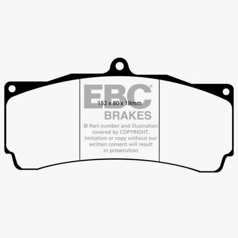 EBC Brakes Redstuff performance ceramic brake pads with signature red friction material coating.