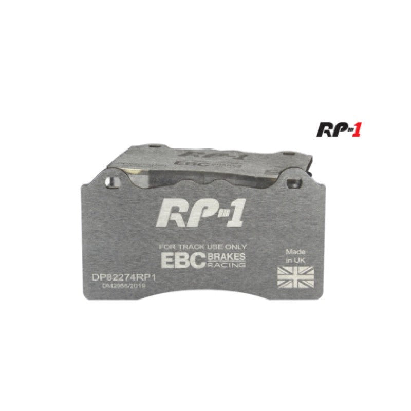 EBC Racing RP-1 carbon kevlar front race brake pads for 2021 BMW M3 and M4 with cast iron rotors.