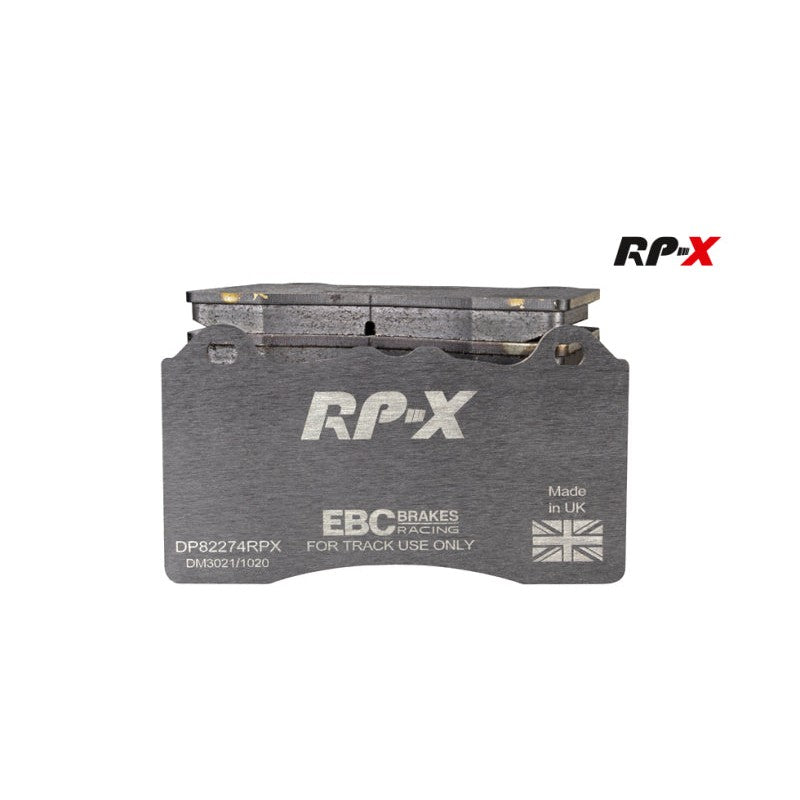 EBC Racing RP-X front brake pads with stainless steel back plates and Nucap NRS mechanical hook retention.
