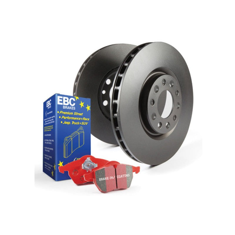 EBC Brakes S12 brake pad and rotor kit for Subaru Impreza with black anti-rust coated rotors.
